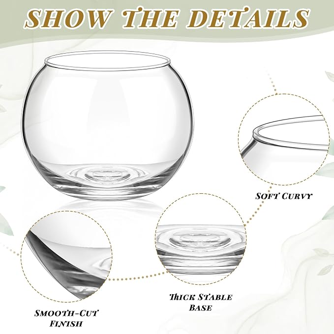 Zopeal 36 Pcs Glass Bubble Bowl Vase Bulk, Clear Round Glass Centerpiece Bowls for Wedding Table Decor, Fish Flower Bud Vase Terrarium for Event Party DIY (3.5" h X 3.94" w)