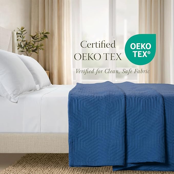 Threadmill Luxury Cotton Blankets for King Size Bed | All-Season Cozy 100% Cotton King Size Blanket | Aster Soft & Lightweight Coverlet fits California King Size Bed, 104x92 | Folkstone Blue