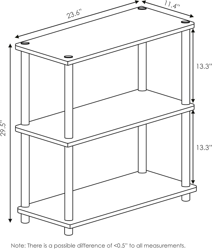 Furinno TURN-N-TUBE Storage Shelves, 3-Tier Book Shelf, Corner Shelf, Toolless Open Shelves, for Organization and Storage, Living Room, Garage, Home Office, Espresso