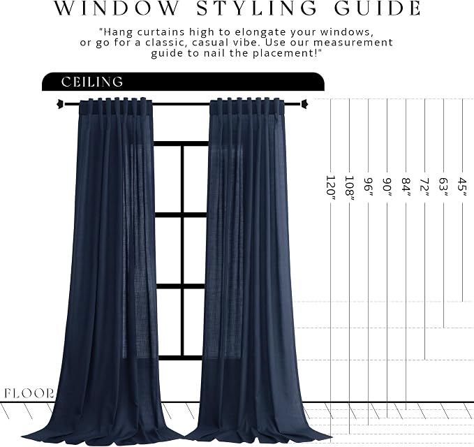 Jowels Navy Linen Curtains 96 Inch Long 2 Panels for Living Room | Navy Blue Light Filtering Semi Sheer Curtain,Back Tab Pocket Pleated Look,Boho Textured Privacy Drapes for Bedroom Window