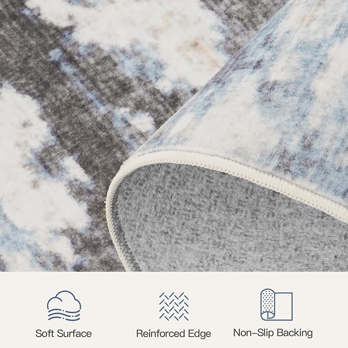 Lofus 9x12 Area Rug for Living Room, Abstract Large Rugs with Non-Slip Backing, Neutral Modern Washable Carpet for Bedroom Dining Room Home Office Nursery Indoor,Dark Grey/Blue