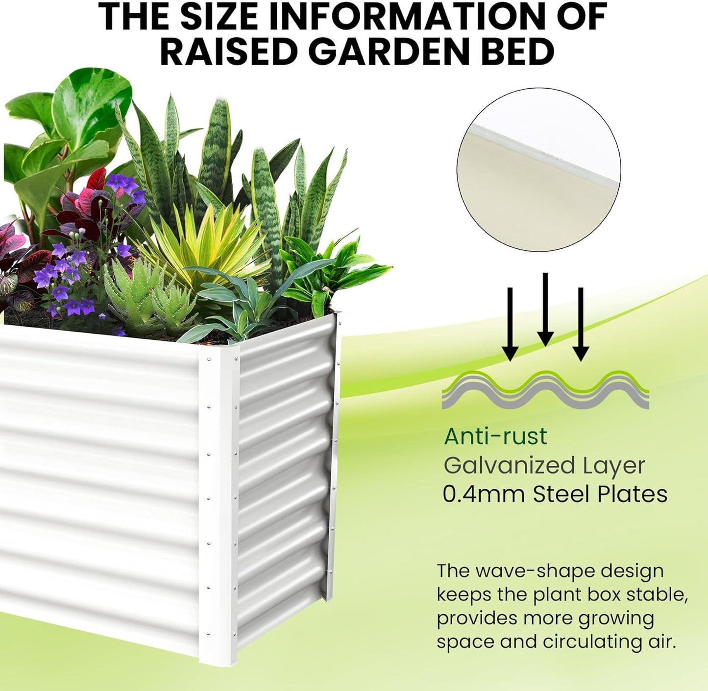 Galvanized Raised Garden Bed Outdoor, 2 Pcs 6x3x2FT Outdoor Large Planter Raised Beds Open Base with Safety Edge and Glove for Vegetables Flowers Ground Planter, White