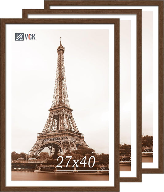 VCK 27x40 Brown Poster Frame 3 Pack, Wood Picture Frame with Exclusive Wood Grain, Wall Mounting Hanging