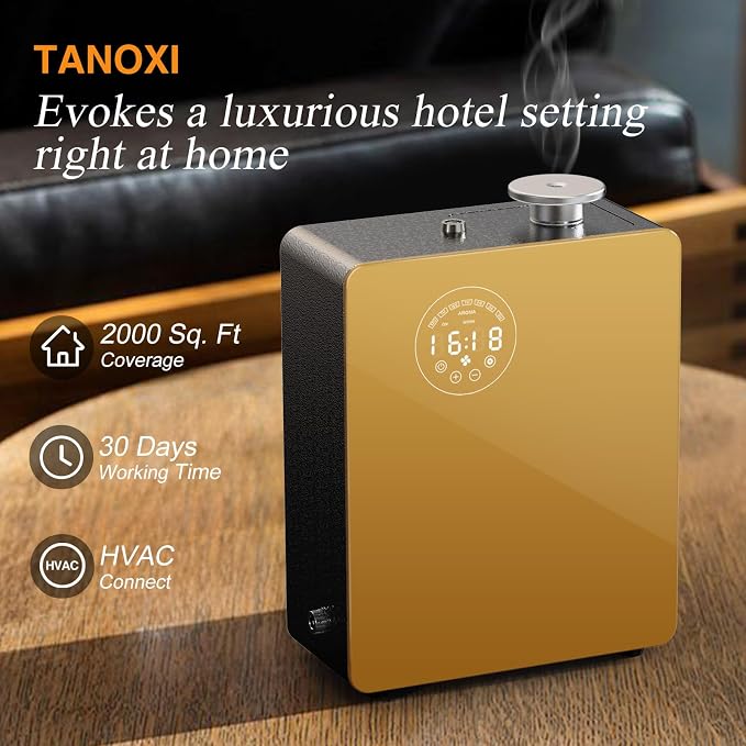 Smart Waterless HVAC Scent Diffuser for 3000 sq. ft.,Golden | Touch & Bluetooth control, metal body, dual HVAC/portable design for home & commercial large spaces