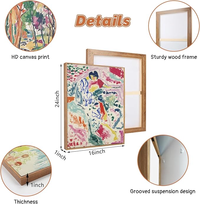 CHDITB Matisse Gallery Framed Canvas Wall Art Set, Large Museum Exhibition Wall Decor, Abstract Matisse Garden Wall Painting, Modern Aesthetics Forest Art Prints For Living Room Bedroom Office 16"X24"
