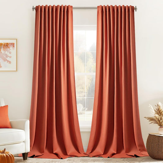 MIULEE Back Tab Burnt Orange Blackout Curtains 108 Inch Long 2 Panels Set for Living Room Bedroom Privacy, Fall Terracotta Rod Pocket/Pinch Pleated Extra Long Room Darkening Light Blocking Drapes