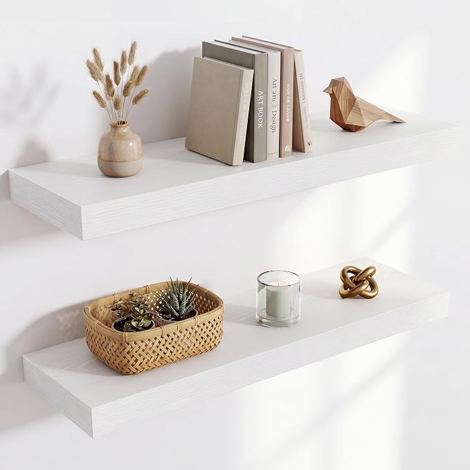 Acovy 24in Long Floating Shelves for Wall Set of 2, Wood Wall Shelves for Bathroom Bedroom Kitchen Living Room Laundry Room, Modern Floating Shelf for Home Decor