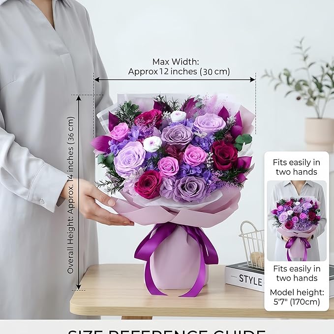 XTYFJGVA 12 Preserved Purple Roses Bouquet, Flowers for Delivery, Real Roses That Last 1-3 Years, Birthday Gifts for Women, Forever Flower Gifts for Mom, Wife, Grandma, Her on Mothers Day, Anniversary