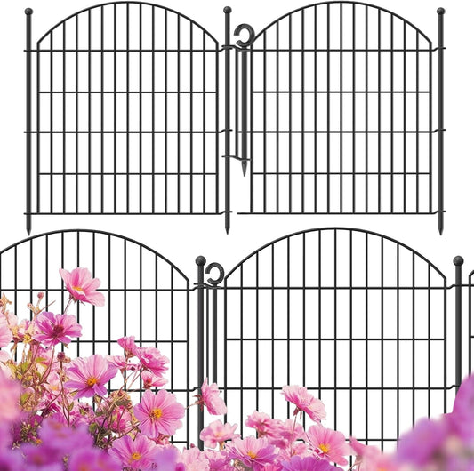 Decorative Garden Fence 32in (H) x24ft (L), 10 Pack No Dig Fence Animal Barrier for Dog with Lock, Arched Flower Bed Edging, Wire Border Panel Fencing for Yard Patio Outdoor Decor