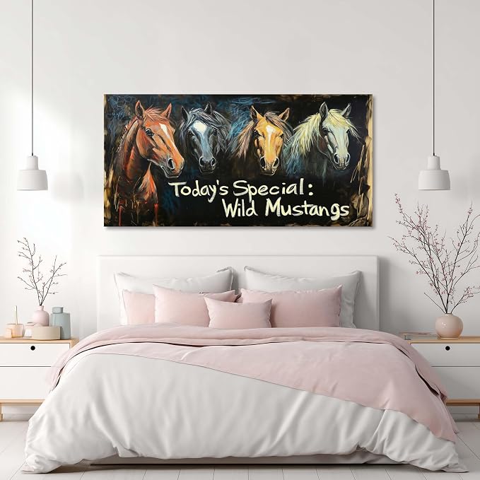 Ggaafet Rustic Horses Wall Art for Living Room Canvas Oil Painting Prints Today's Special Wild Mustangs Art Deco Retro Artwork Office Bedroom Farmhouse Dining Room Decor Extra Large