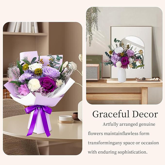 FNCHAI Forever Flowers Bouquet, Real Preserved Roses in Box for Delivery, Perfect for Valentine's Day, Anniversary, Graduation, Birthday Gift for Her or Him (purple)