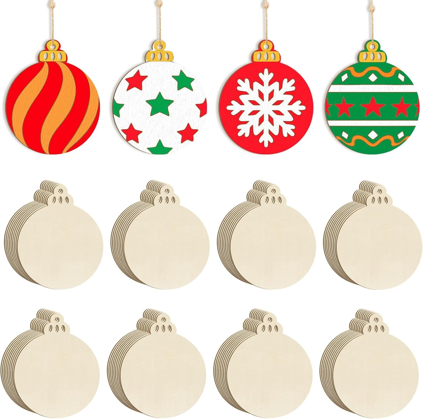 Wooden Christmas Ornaments to Paint Bell Decoration Cutouts Unfinished 36PCS, DIY Blank Unfinished Christmas Tree Wood Discs Ornament for Home Crafts Hanging