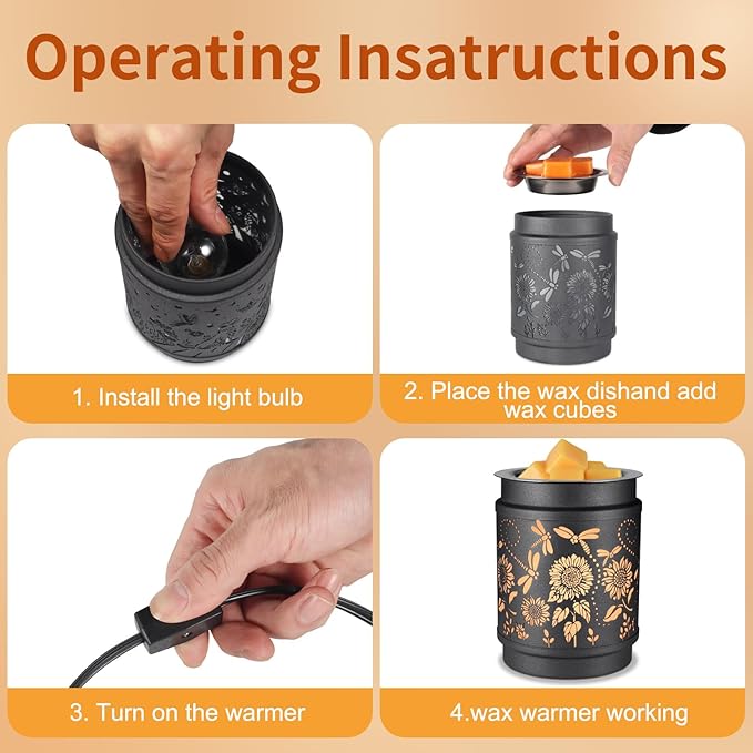kobodon Wax Melt Warmer Metal Wax Warmer for Scented Wax Electric Fragrance Candle Oil Burner 2 in 1 Wax Melts as Gifts for Moms Grandma Women Girls(Sunflower)