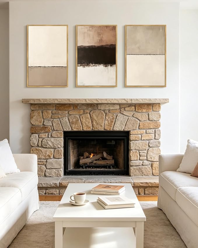 PHOPAGO Neutral Abstract Framed Wall Art Large 16x24in Minimalist Beige Gray Pastel Wall Decor Modern Watercolor Art Paints Laundry Kitchen Bedroom Living Room Decor - Natural Framed