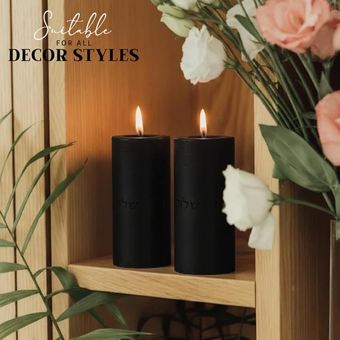 SURI Concrete Shabbat Candle Holders in Black | Jewish Judaica Gift Set with Modern Shabbat Candle Holders | Tall & Short, Ideal Shabbat Set for Tea Lights (Tealights not Included)