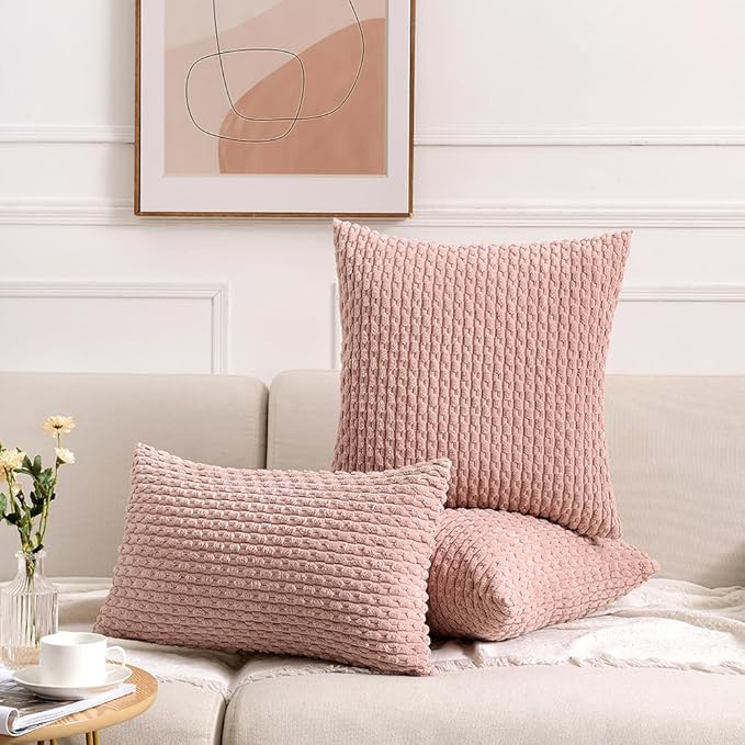 Fancy Homi 2 Packs Blush Pink Decorative Throw Pillow Covers 20x20 Inch for Couch Bed Sofa, Modern Farmhouse Boho Home Decor, Soft Cute Plush Corduroy Cushion Case 50x50 cm