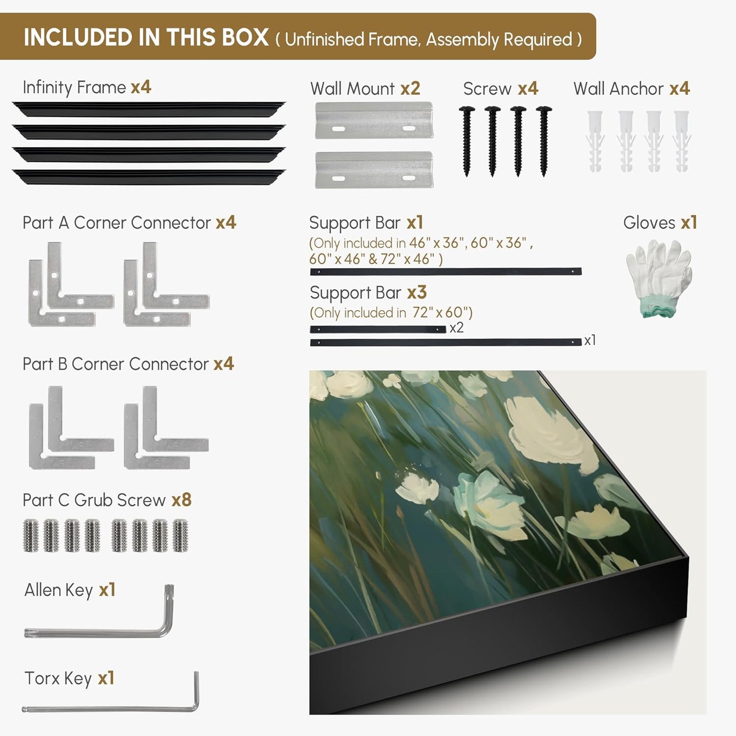 SIGNWIN 46"x60" Extra Large Framed Wall Art White Wildflower Field in Impressionist Style, Soft Floral Landscape for Home Living Room Bedroom Decor (Frame Assembly Required)