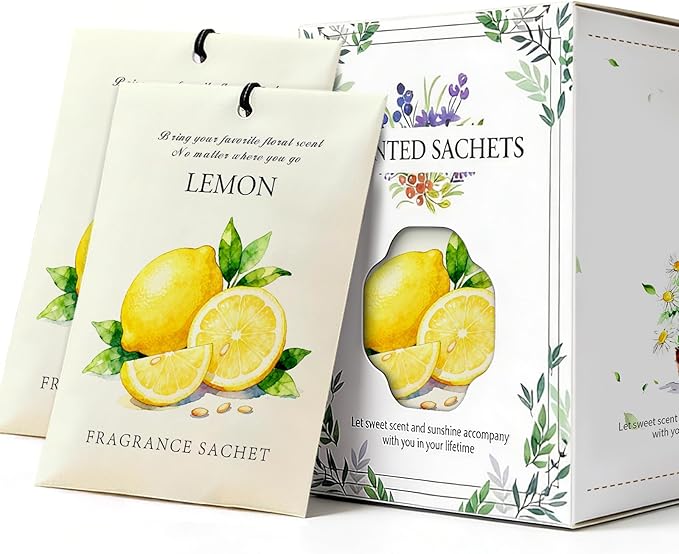 Lemon Scented Sachet Bags - 12 Pack Drawer & Closet Freshener, Long Lasting Odor Eliminator for Wardrobes, Cars & Storage, Home Fragrance Air Freshener Sachets