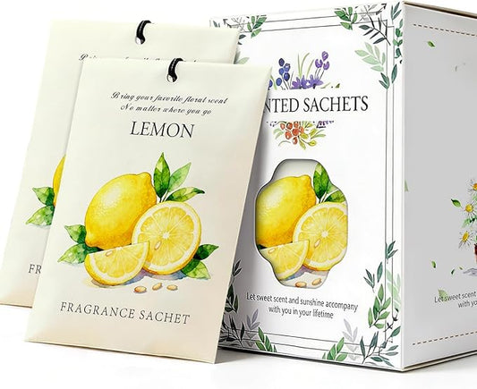 Lemon Scented Sachet Bags - 12 Pack Drawer & Closet Freshener, Long Lasting Odor Eliminator for Wardrobes, Cars & Storage, Home Fragrance Air Freshener Sachets