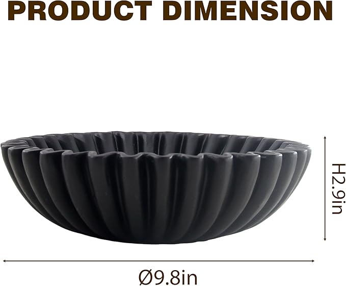 Large Modern Decorative Ruffle Bowl for Home Decor Fruit Bowl Organic Catch All Key Kitchen Entryway Shelf Coffee Table,Black