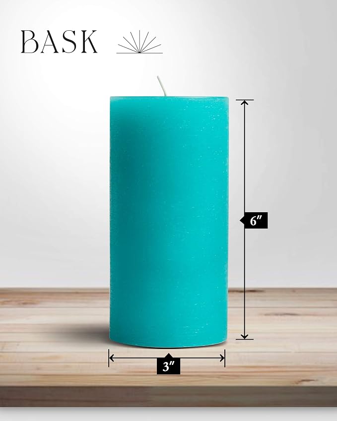 Mottled Pillar Candles by Bask - Set of 6-3" x 6" Dripless Unscented Candles in Turquoise for Home Decor, Relaxation & All Occasions