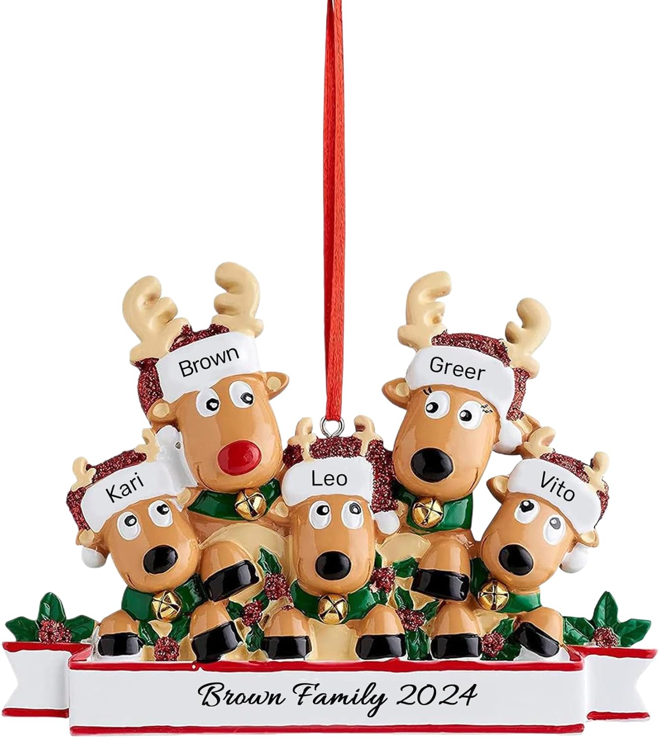 Personalized Christmas Ornaments 2025, Custom Reindeer Family Ornaments for Trees with Names, Handcrafted Christmas Deer Decorations for 2-8 Members, Meaningful Xmas Family of 5