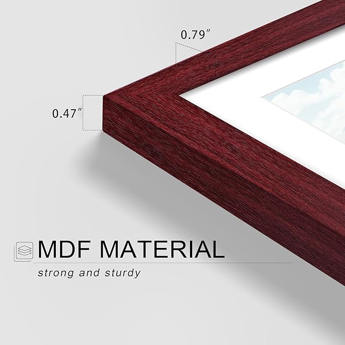 Picrit 8.5x11 Picture Frame Set of 12, Display 6x8 with Mat or 8.5 x 11 without Mat, Photo Frames for Wall Mounting or Table Top Display, Dark Red Wood