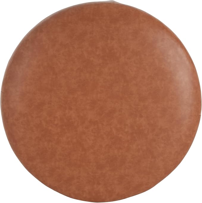 Christopher Knight Home GAVI PU Leather Ottoman Foot Stool, 30" Pouf Footstool Ottoman Seat, Upholstered Foot Chair, Round Footrest, Modern Side Table for Living Room Bedroom Home Decor, Cognac Brown