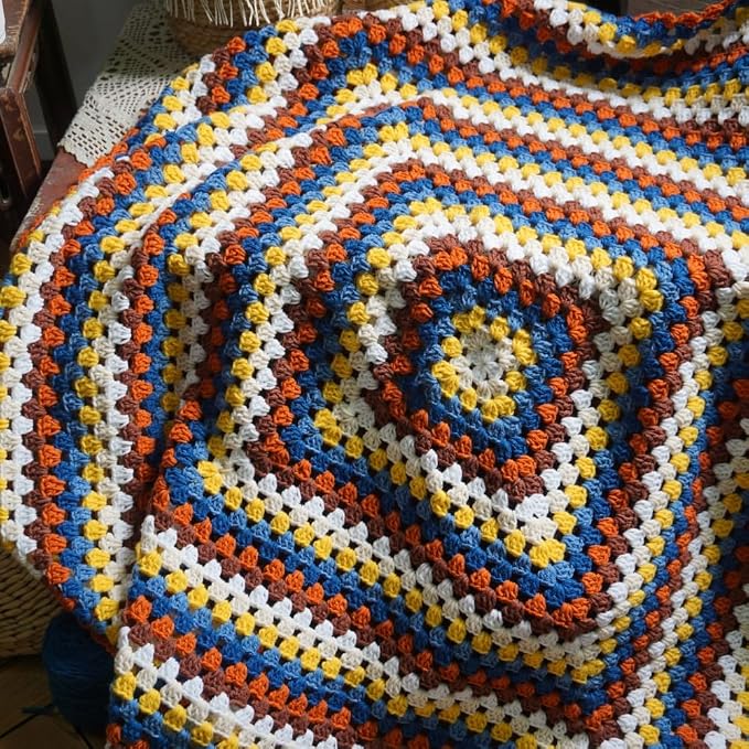 Handmade Crochet Granny Square Throw Blanket Sweater Style,Crochet Quilt,Multicolor Boho Travel Accent Throw for Sofa Comforter Couch Bed Recliner Living Room Bedroom Decor 43" x43" (B)