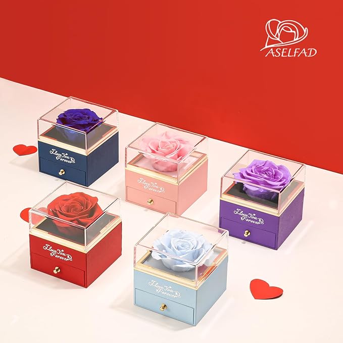 ASELFAD Preserved Real Rose with Heart Necklace -I Love You Forever Eternal Rose for Her, Mothers Day Flowers Gifts for Mom, Wife, Anniversary or Birthday Gifts for Women, Red