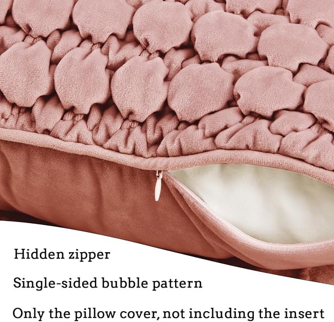 Throw Pillow Covers 18x18 Set of 2 Velvet Square Pillowcase Soft Skin-Friendly Thickened Decorative Farmhouse Cushion Covers Soft Bubble Texture for Couch Sofa Bedroom Living Room,Pink