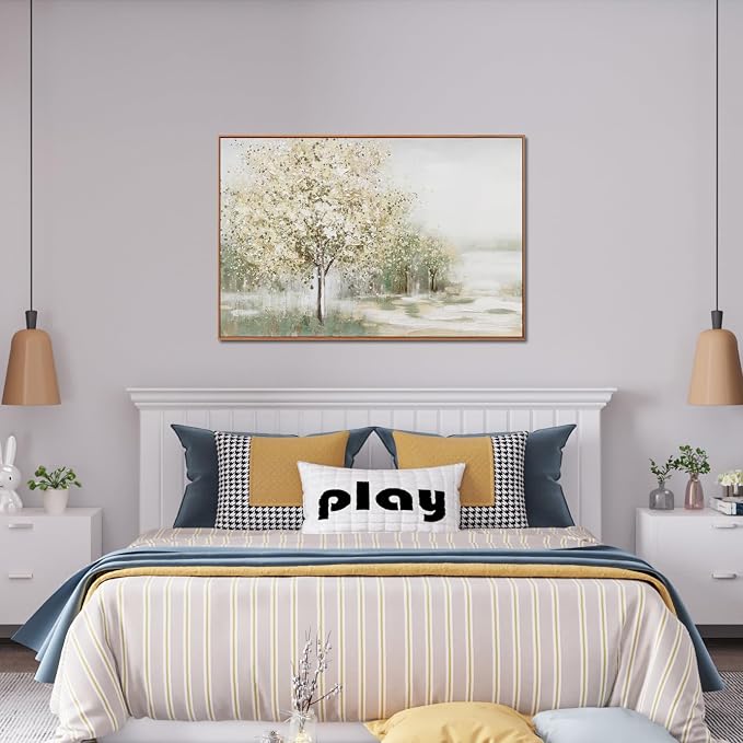 Green White Wall Art Decor Framed Canvas Wall Art Decorations Modern Wall Art For Living Room Large Landscape Wall Art Prints Canvas Art Wall Decor Artwork for Walls Above Bed Decor 24" x 36"