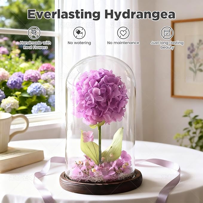 Forever Hydrangeas in Glass Dome,Forever Preserved Flowers Gifts Mothers Day Birthday for Grandma Women Mom Wife,Fresh Flowers for Delivery/Purple Hydrangea