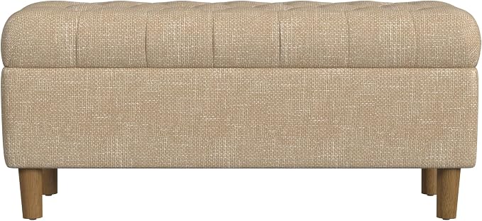 HomePop 40" Ainsley Button Tufted Storage Bench - Light Tan Textured Solid