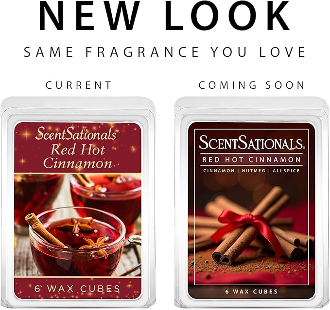 Scentsationals Wax Melts, Wax Cubes Strong Scent - Cozy Treats Collection Red Hot Cinnamon - Long Lasting Scented Wax Melts for Warmer, 10oz (24-Cubes)