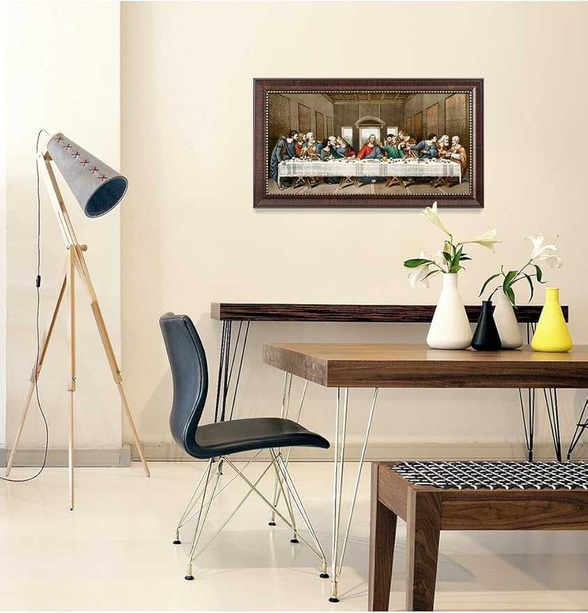 DECORARTS The Last Supper by Leonardo Da Vinci. Giclee Prints on Canvas with Matching Retro Style Brown Frame. Total Size w/Frame: 27x15, Ready to Hang.