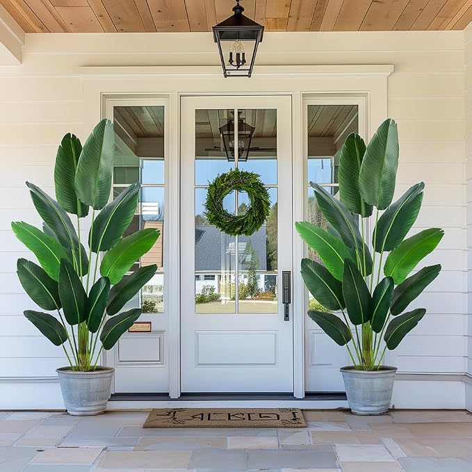 YEPDIN Artificial Bird of Paradise Plant 6 Ft Tall Fake Banana Leaf Plant for Indoors and Outdoors,Faux Palm Tree with Plastic Pot for Office and Home Decor,L1802PCS
