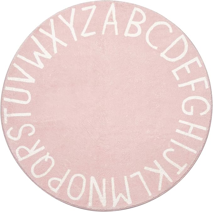 Topotdor Round Kids Play Rug Alphabet Nursery Area Rug Extra Large Soft Crawling Play Mat for Children Toddlers Bedroom (96 inch, Pink)