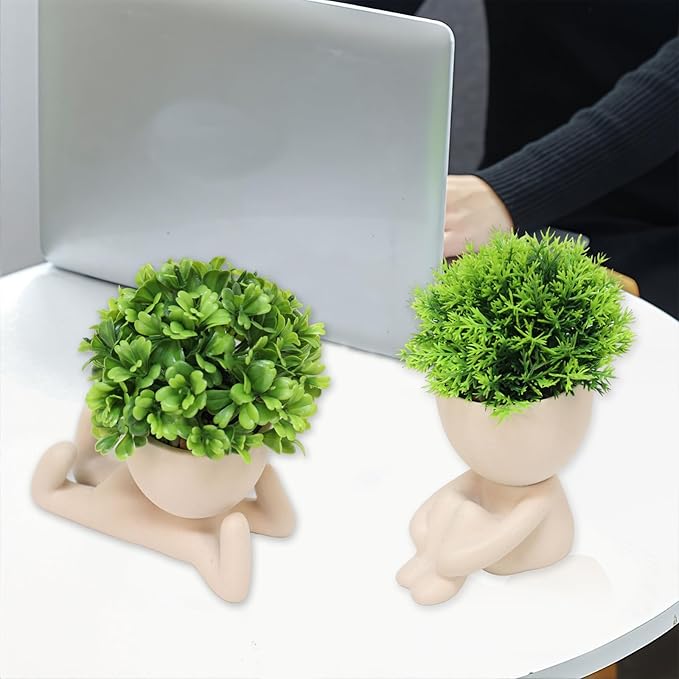MAKHOT 4pcs Fake Succulents for Office Decorations, Artificial Succulents Plants for Work Desk, Faux Mini Plants Home Decor - Small Plant for Office Women Cubicle Decoration(Cream Color)