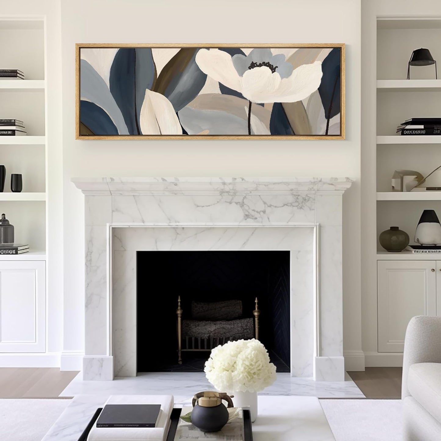 MUDECOR Large Framed Canvas Print Wall Art Neutral Toned Floral Abstract Antique Retro Fine Art Illustrations Decorative Colorful for Bedroom - 60"x20"