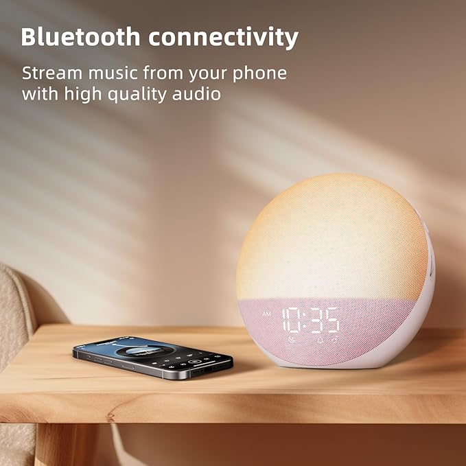 Odokee Sunrise Alarm Clock White Noise Machine: Natural Wake Up Light - Dimmable Clock with Bluetooth Speaker for Bedroom - 25 Sleep Sounds for Baby Adults Kids Sakura Pink
