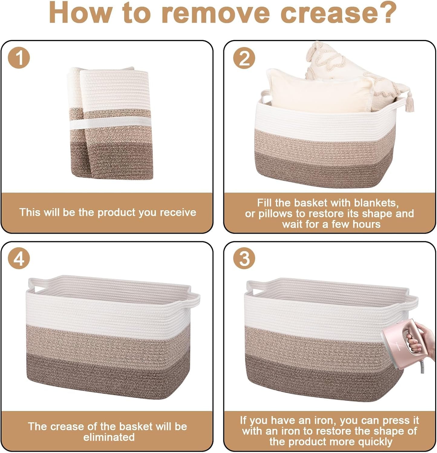 OIAHOMY Rectangle Woven Storage Basket - Nursery Cotton Rope Baskets for Storage, Toy Basket Organizing for Living Room, 17.7"x13.8"x11"- Pack of 3 - Gradient Yellow