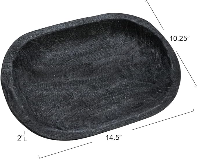 Bloomingville Hand-Carved Paulownia Wood Bowl, Black