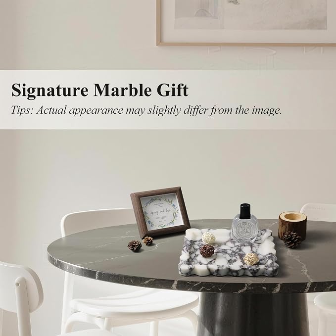 Square Marble Vanity Tray with Scalloped Edge - Natural Marble Perfume Tray Decor for Dresser, Vanity, Kitchen, Home Decor, Decorative Square Stone Tray - Calacatta Viola 8 * 8 inch