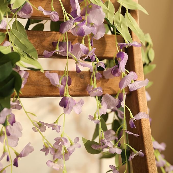 3Pcs 7.2Ft/Piece Artificial Flowers Wisteria Garland Artificial Wisteria Vine Hanging Flower Greenery Garland for Home Garden Outdoor Wedding Arch Floral Decor (Purple)