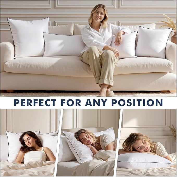MIULEE Goose Feather Down 18x18 Pillow Insert Set of 2 with 100% Down-Proof Cotton Cover, Soft Fluffy Decorative Pillow for Sofa Bed Couch Living Room White