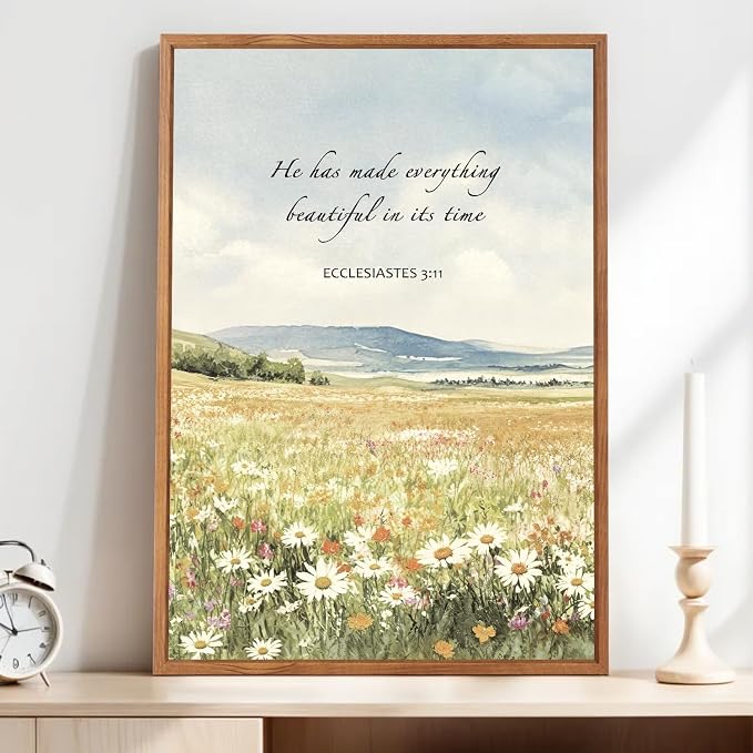 LHIUEM Christian Flowers Framed Canvas Wall Art,Vintage Bible Verse Wall Decor,Religious Jesus Prints,Natural Scripture Artwork for Living Room,Bedroom,Dining Room -24"x36"x3