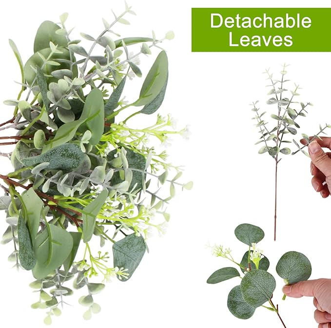 ZeKonan 40 Pcs Artificial Greenery Eucalyptus Stem Silver Dollar Leaves Baby Eucalyptus Leaves Suitable for Family Wedding Vase Centerpieces Bouquet Flower Arrangement