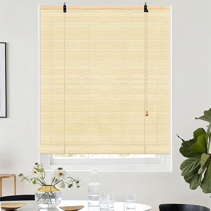 Bamboo Roman Shades, Blackout Natural Bamboo Blinds for Indoor Windows, 24Wx72L Roll Up Bamboo Blind Privacy Shade for Home, Office, Door, UV Resistant & Easy to Install