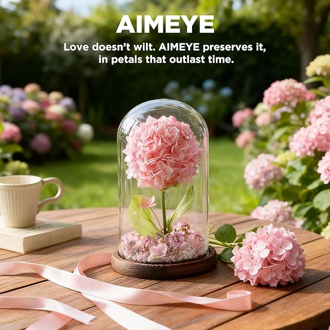 Forever Hydrangeas in Glass Dome,Forever Preserved Flowers Gifts Mothers Day Birthday for Grandma Women Mom Wife,Fresh Flowers for Delivery/Pink Hydrangea
